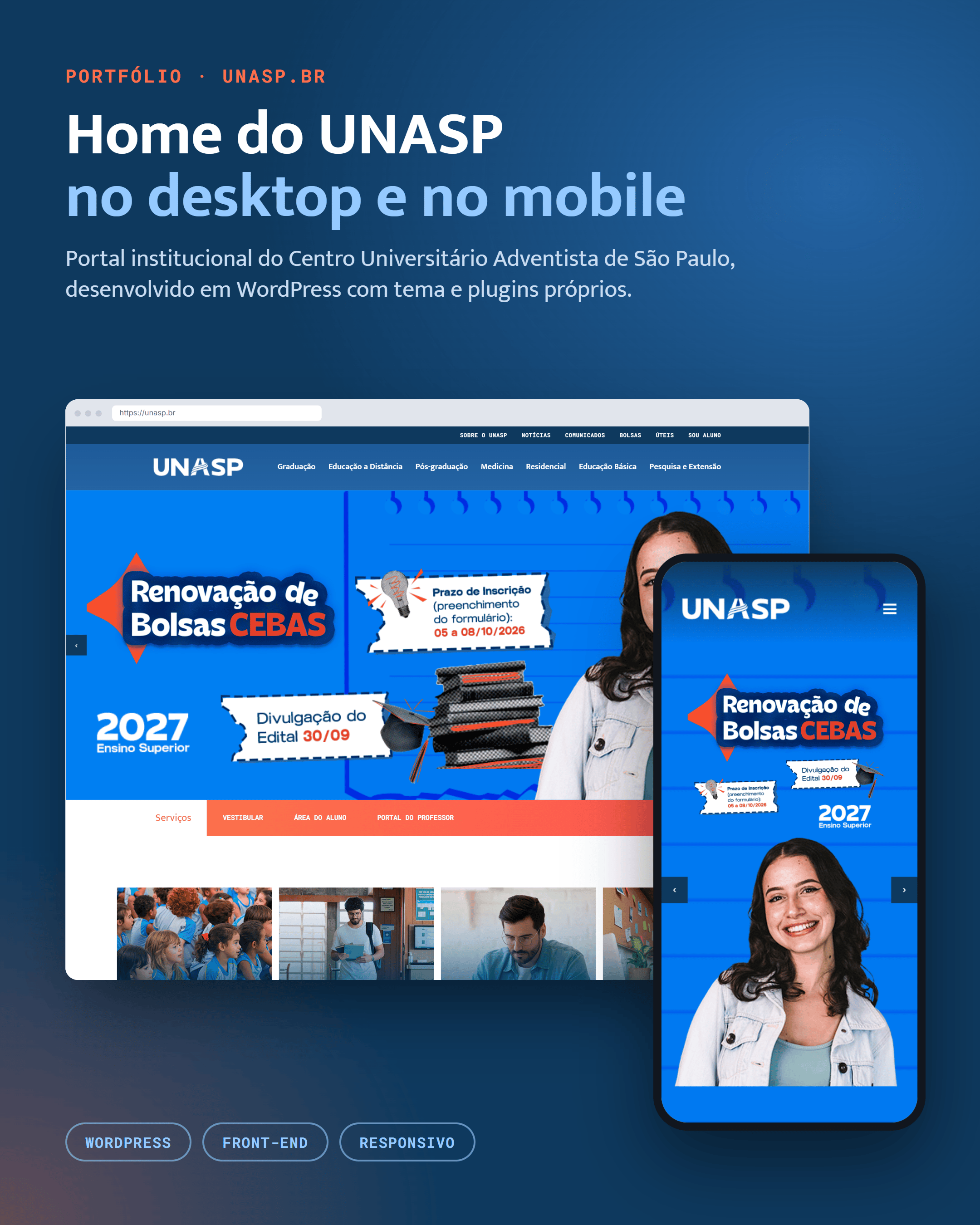 Home do portal UNASP no desktop e no celular